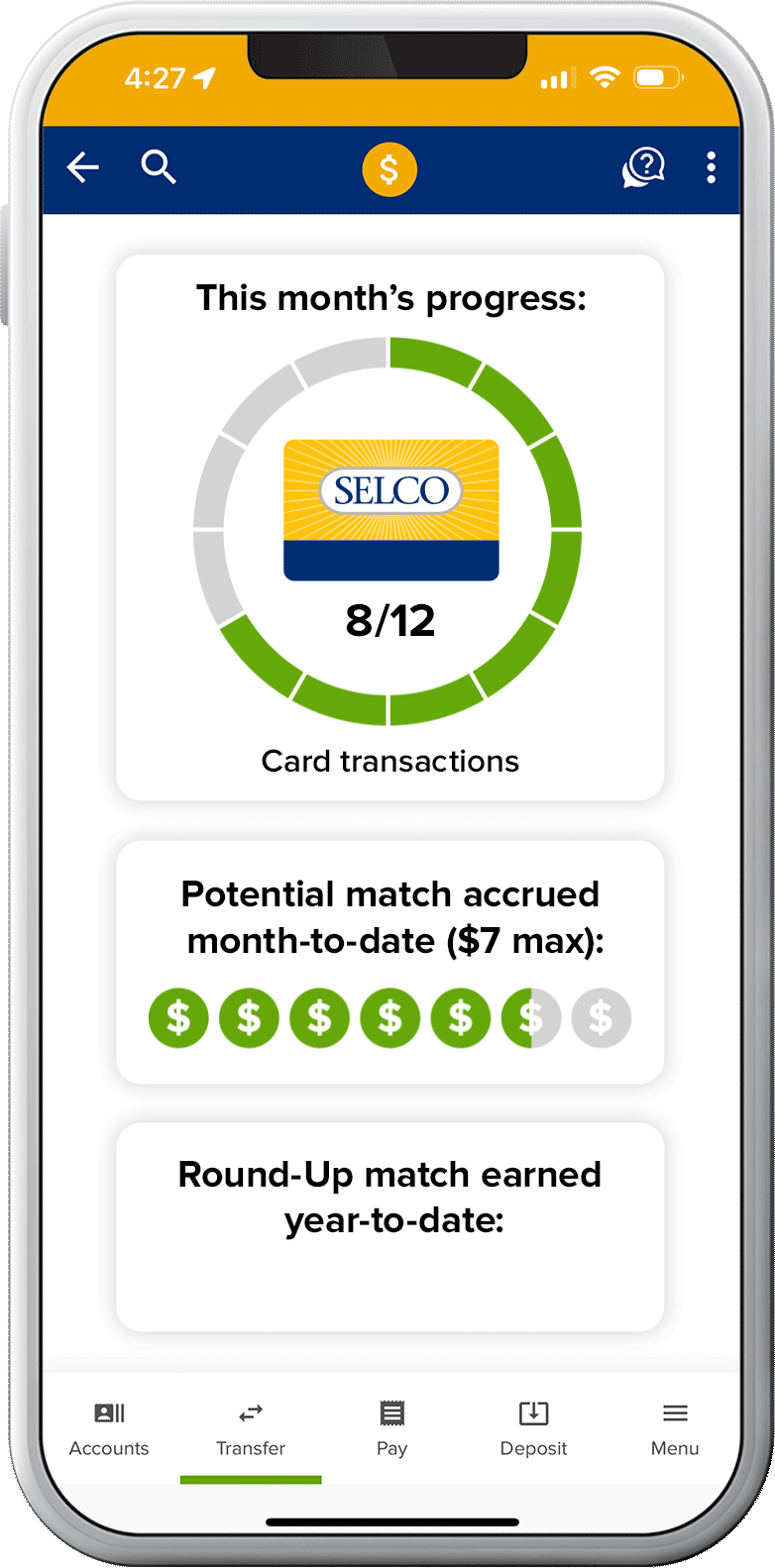 Link checking account with rewards tracker phone graphic