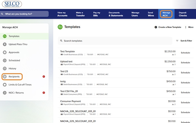 Add ACH Recipients - Step 1